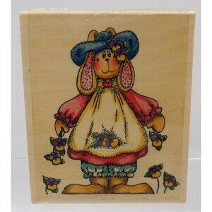 Bloomers Stamp #J1096 Unbranded  Gardening Bunny with Pansies